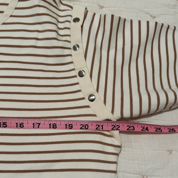 Anthropologie Maeve Women's Slouchy Striped Long Sleeve Shirt Cream Tan Medium - Picture 10 of 11